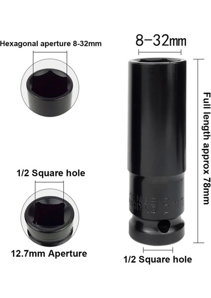 13MM 1/2 "sürücü Derin Darbe Anahtarı Soket Kafa Adaptörü Altıgen Altıgen Soket Kafa Kol Pnömatik Elektrik Anahtarı Matkap (Yurt Dışından)