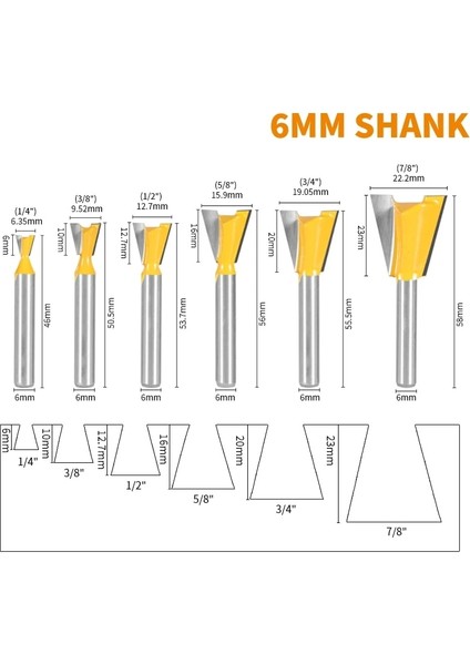 6.35X19.05 Yusun 6mm 6.35MM Shank Kırlangıç Ortak Yönlendirici Bit 14 Derece Ağaç Işleme Freze Kesicisi Gravür Uçları Yüz Değirmeni (Yurt Dışından)