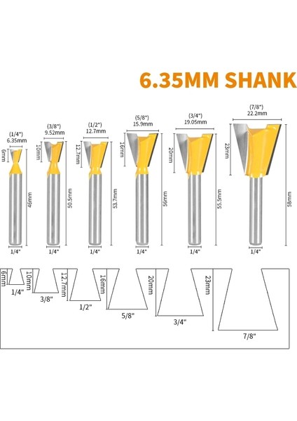 6.35X19.05 Yusun 6mm 6.35MM Shank Kırlangıç Ortak Yönlendirici Bit 14 Derece Ağaç Işleme Freze Kesicisi Gravür Uçları Yüz Değirmeni (Yurt Dışından)