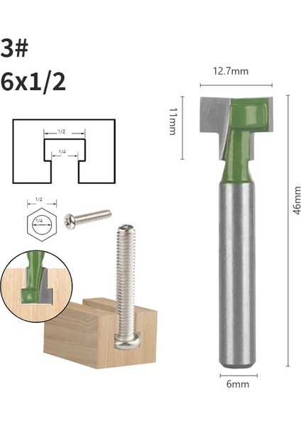 6X12.7 Yusun Yeşil Anahtar Deliği Bit T-Yuvası Kesici Yönlendirici Bit Ağaç Işleme Freze Kesicisi Ahşap Araçları Yüz Değirmeni (Yurt Dışından)