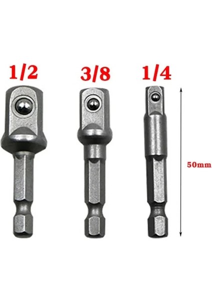3 Adet 50MM Krom Vanadyum Çelik 1/4 3/8 1/2hex Elektrikli Matkap Ucu Sürücü Soket Adaptörü Anahtarı Kol Uzatma Çubuğu Güç Hex Bit Shank (Yurt Dışından)