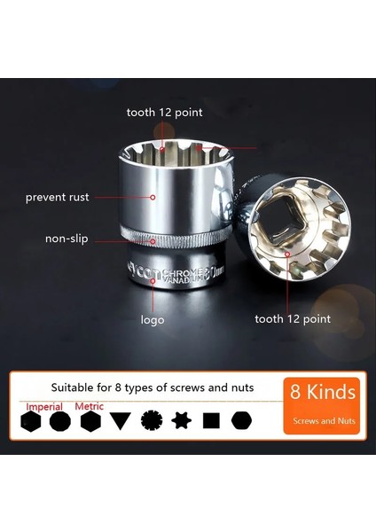9mm-1 Adet 1 Adet 1/2 "tahrik Dişi 12 Nokta Lokma Anahtarı Kafası 6-32MM Cr-V Anti-Pas Soket Bit Mmany Türleri Için Somun Sökme El Aletleri (Yurt Dışından)