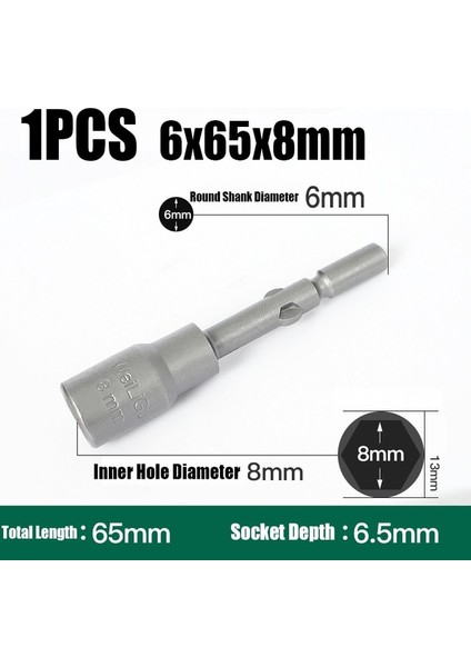6X65X8MM 1 Adet 4MM-19MM Darbe Altıgen Soket 6mm Yuvarlak Şaft Vida Somun Sürücü Allen Anahtarı 802 Elektrikli Tornavida Matkap Ucu Adaptör Soketi Kiti (Yurt Dışından)