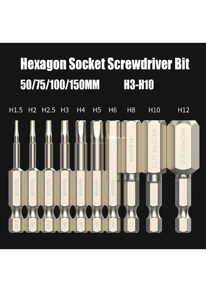 50 mm x H10 50/75/100/150 mm H3-H10 Altıgen Soket Tornavida Ucu Manyetik Elektrikli Toplu Kafa Yüksek Sertlik S2 Alaşımlı Çelik Tornavida Bit (Yurt Dışından) fiyatları