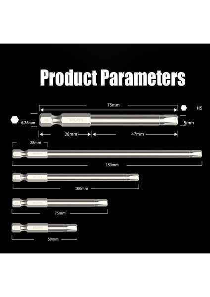 50 mm x H10 50/75/100/150 mm H3-H10 Altıgen Soket Tornavida Ucu Manyetik Elektrikli Toplu Kafa Yüksek Sertlik S2 Alaşımlı Çelik Tornavida Bit (Yurt Dışından) modelleri