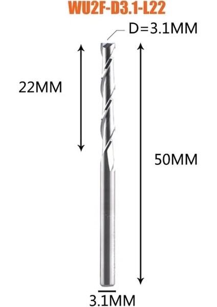 WU2F-D3.1-L22 Dreanique 1 Adet Katı Karbür Freze Kesici 3.175 4 6 8mm 2 Flüt Spiral Yönlendirici Bit Karbür Uçlu Değirmen Ahşap Mdf Yukarı Kesme Aşağı Kesme (Yurt Dışından)