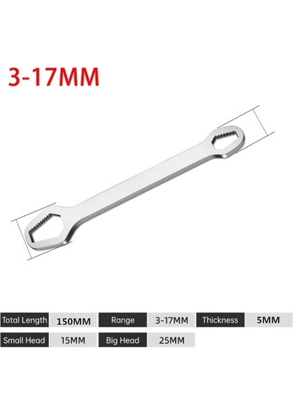 150MM 3-17MM Gümüş Evrensel Torx Anahtarı 8-22MM Ayarlanabilir Kendinden Sıkma Gözlük Anahtarı Çift Kafalı Torx Anahtarı Torx Anahtarı El Aletleri (Yurt Dışından)