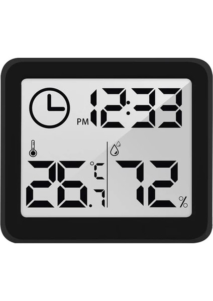 Siyah Ultra Ince Dijital Termometre Ölçer Otomatik Elektronik Nem Monitörü Çalar Saat 3.2 Inç LCD Kapalı Kuru Higrometre (Yurt Dışından)
