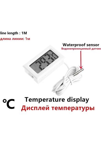 Beyaz 1m Telli Mini Dijital LCD Kapalı Uygun Sıcaklık Sensörü Nem Ölçer Termometre Higrometre Ölçer Buzdolabı Akvaryum Için (Yurt Dışından)