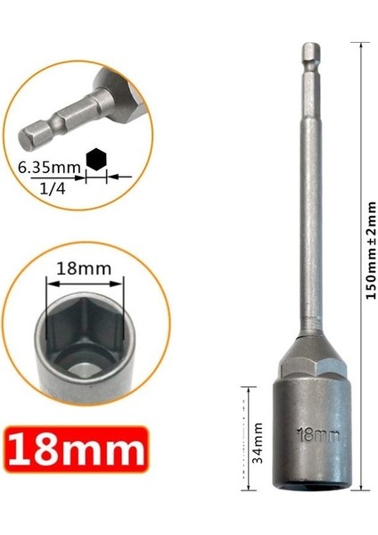 18MM 1 Adet 150MM Altıgen Somun Sürücü Matkap Ucu Adaptörü Soket Anahtarı Uzatma Kol Altıgen Matkap Ucu Uzunluğu 150MM Adaptör Çelik (Yurt Dışından)