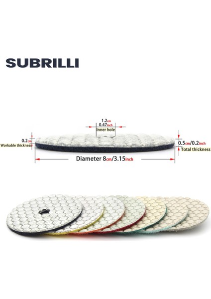 GRIT800 1 Adet 3 Inç Subrıllı 3" Elmas Parlatma Parlak Ped Kuru Kullanım Taş Mermer Granit Cam Cilası Fayans Zımpara Diski Parlatma Diski 1 Adet (Yurt Dışından)
