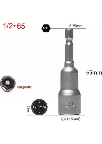 65MM x 1ı2 1 Adet 1/4 3/8 1/2 5/16 7/16 Inç Manyetik Altıgen Soket Kol Bit Somun Sürücü Elektrikli Matkaplar Için Darbeli Sürücüler El Matkapları Araçları (Yurt Dışından)