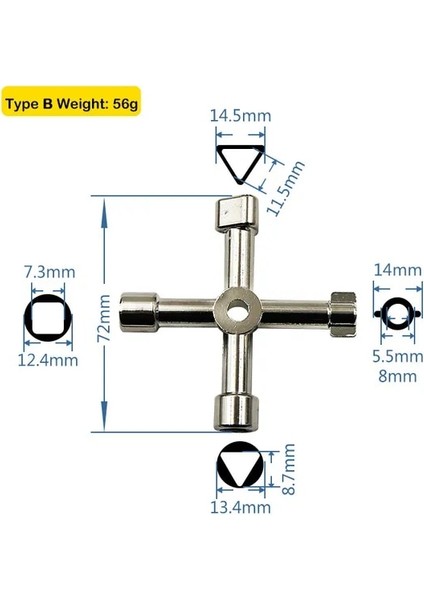 B Tipi Çok Fonksiyonlu Phillips Anahtarı 4 Yollu Evrensel Dahili Üçgen Anahtar Anahtarı Yüksek Kaliteli Çok Fonksiyonlu Tamir Araçları El Aletleri (Yurt Dışından)