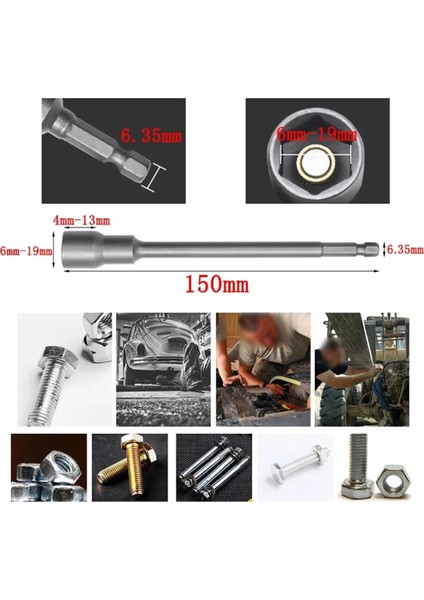 15MM 150MM Uzun 6MM-19MM Altıgen Somun Sürücü Matkap Ucu Lokma Anahtar Uzatma Kolu Lokma Anahtar, Uzatma Kolu (Yurt Dışından)