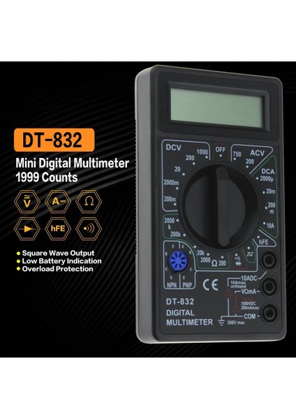 Sarı DT-832 Mini Cep Dijital Multimetre 1999 Sayımları Ac/dc Volt Amp Ohm Diyot Hfe Süreklilik Test Cihazı Ampermetre Voltmetre Ohmmetre (Yurt Dışından)