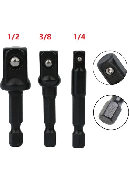 3 Adet Darbe Soket Adaptörleri Somun Sürücü Soketleri Hex Shank Uzantıları Tornavida Kolu Aracı 1/4 3/8 1/2 Inç (Yurt Dışından)