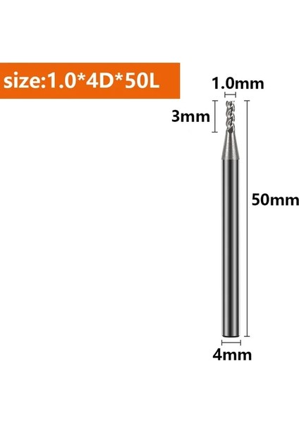 1.0X4DX50L HRC55 End Mills Alüminyum 3 Flüt Cnc Spiral Freze Uçları Demir Dışı Metal Upcut Freze Kesici Karbür Tungsten Çelik Aletler (Yurt Dışından)