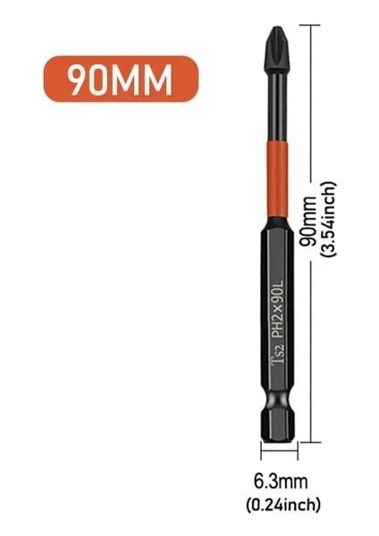 90MM 1 Adet Manyetik Çapraz Ph2 Bit S2 Alaşımlı Darbe Toplu Kafa Sertlik Tornavida Ucu Anti Kaymaz Tornavida El Matkap Ucu Araçları (Yurt Dışından)