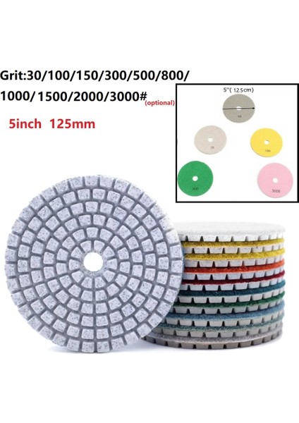 1000 Irmik 5 "125MM Kuru/ıslak Elmas Parlatma Pedleri Granit Mermer Taş Için Keskin Esnek Taşlama Diskleri 30/100/150/300/500/800/1000 Irmik (Yurt Dışından) modelleri