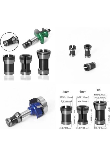 02 Ayna 8mm 1/3 Adet Kırpma Oyma Makinesi Pens Aynaları Kalıp Öğütücü Yönlendirici 6/6.35/8mm Bit Şaft Adaptörü Tutar Çardak Sapları Araçları (Yurt Dışından)