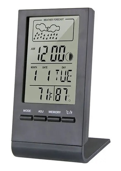 Siyah Dijital LCD Elektronik Termometre Higrometre Nem Ölçer Sıcaklık Saati Kapalı Oda Masaüstü Çalar Saat (Yurt Dışından)