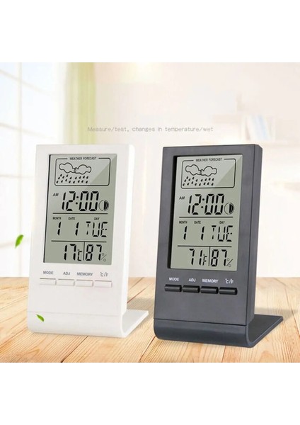 Siyah Dijital LCD Elektronik Termometre Higrometre Nem Ölçer Sıcaklık Saati Kapalı Oda Masaüstü Çalar Saat (Yurt Dışından)