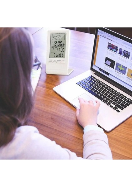 Siyah Dijital LCD Elektronik Termometre Higrometre Nem Ölçer Sıcaklık Saati Kapalı Oda Masaüstü Çalar Saat (Yurt Dışından)