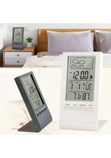 Siyah Dijital LCD Elektronik Termometre Higrometre Nem Ölçer Sıcaklık Saati Kapalı Oda Masaüstü Çalar Saat (Yurt Dışından)
