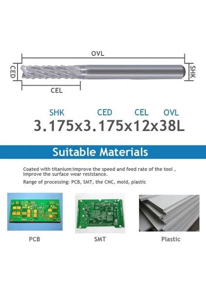 3.175X1.1X7X38L 1 Adet 3.175MM 4mm 6mm 8mm Karbür Tungsten Mısır Kesici Kesme Pcb Freze Uçları Freze Cnc Freze Uçları Oyma Makinesi (Yurt Dışından)
