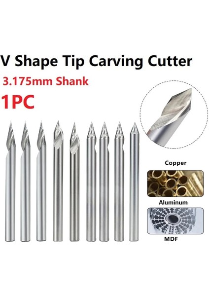 30D 0 3 1 Adet 3.175MM Shank V Şekli Uç Uç Freze Oyma Kesici 20/30/45/60 Derece Freze Kesicisi Ucu Karbür 3D Gravür Bit Araçları (Yurt Dışından)