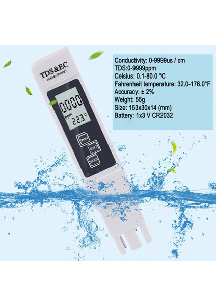 Beyaz Digitalwater Ölçer Kalem Tds Ec Iletkenlik Test Cihazı Su Kalitesi Monitörü Içme Suyu Gübre Konsantrasyon Aralığı 0-9990 (Yurt Dışından) fiyatları