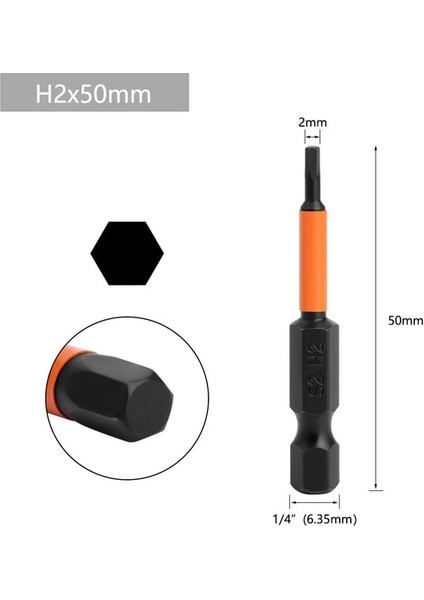 H2X50MM Tornavidalar Shank Matkap Tornavida Lokma Anahtar Altıgen Bit Allen Bit Bit Elektrik Uçları Tornavida Seti 1/4 "manyetik (Yurt Dışından)