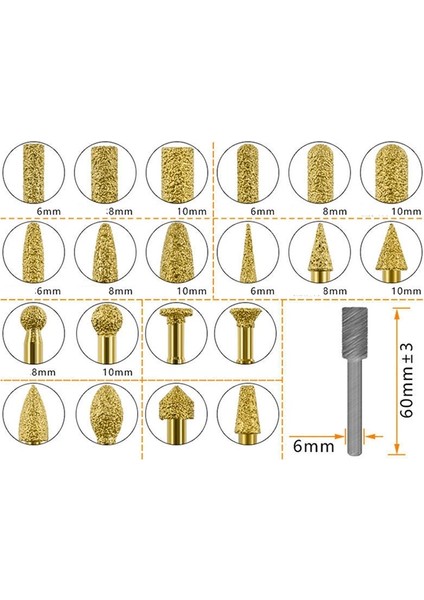 No.15 Vakum Kaynaklı Elmas Taşlama Kafası Çapak Gravür Matkap Uçları Taş Alaşım Yeşim Soyma Dökme Demir Parlatma Oyma Aracı 6/8/10MM (Yurt Dışından)
