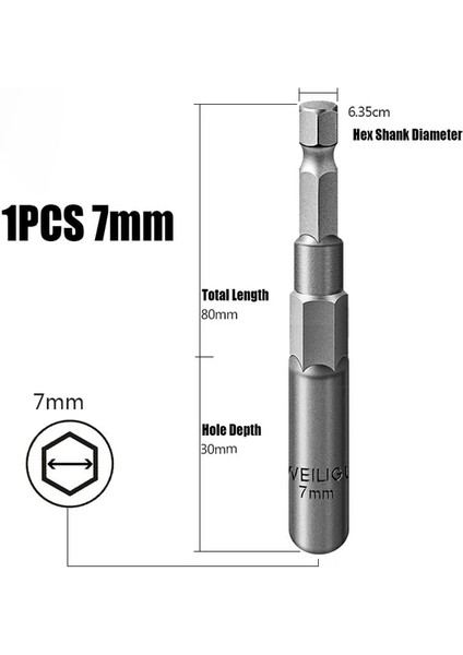 1 Adet 7mm 5MM-19MM Darbe Altıgen Soket Kol Somun Tornavida Hex Shank Somun Lokma Anahtar Darbeli Sürücü Soket Kiti 80MM Matkap Ucu Adaptörü (Yurt Dışından)
