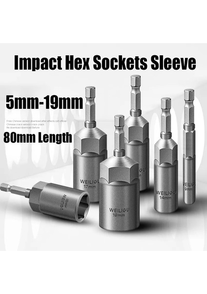 1 Adet 7mm 5MM-19MM Darbe Altıgen Soket Kol Somun Tornavida Hex Shank Somun Lokma Anahtar Darbeli Sürücü Soket Kiti 80MM Matkap Ucu Adaptörü (Yurt Dışından)