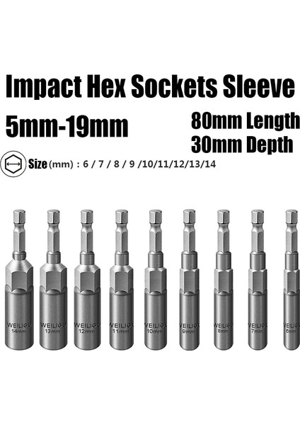 1 Adet 7mm 5MM-19MM Darbe Altıgen Soket Kol Somun Tornavida Hex Shank Somun Lokma Anahtar Darbeli Sürücü Soket Kiti 80MM Matkap Ucu Adaptörü (Yurt Dışından)