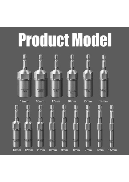 1 Adet 7mm 5MM-19MM Darbe Altıgen Soket Kol Somun Tornavida Hex Shank Somun Lokma Anahtar Darbeli Sürücü Soket Kiti 80MM Matkap Ucu Adaptörü (Yurt Dışından)