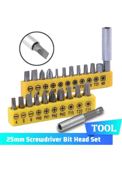 11 Adet 25MM Tornavida Ucu Seti Çok Fonksiyonlu Çok Yönlü Tornavidalar Uzatma Çubuğu Alet Takımı Oluklu/ph/torx Çapraz Matkap Ucu Kafa T20 (Yurt Dışından)