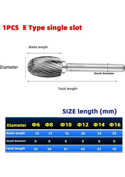 6 mm E Tipi 1 Adet Kafa Tungsten Karbür Döner Dosya Aracı Noktası Çapak Kalıp Öğütücü Aşındırıcı Aletler 6 mm Shank Matkap Freze Oyma Ucu Araçları (Yurt Dışından)