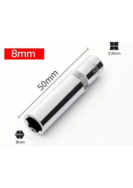 BS09-8MM-5CM 1 Adet 1/4 "sürücü Derin Lokma Seti Crv El Aletleri 6 Nokta Uzun Soket Hex Onarım Aracı (Yurt Dışından)