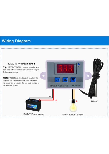XH-W3002 Dc 24V XH-W3002 Sıcaklık Kontrol Cihazı AC110V-220V DC12V/24V LED Dijital Kontrol Termostat Mikrobilgisayar Anahtarı Termoregülatör Sensörü (Yurt Dışından)