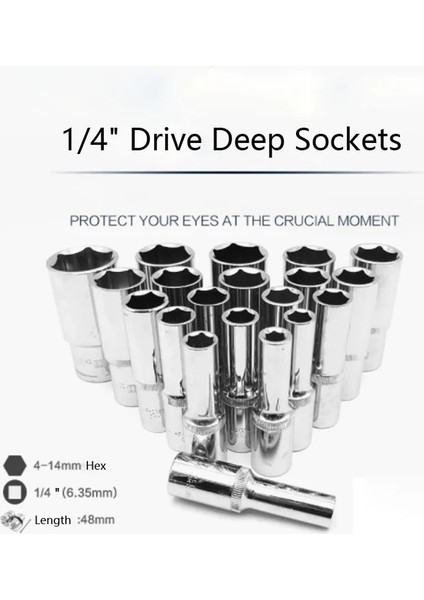 1 Adet-5mm 1 Adet/takım 1/4 "sürücü 50MM Derin Lokma Seti Crv Anti-Pas Altıgen Uzun Soket 4-14MM Tork Anahtarı Cırcır Lokma Anahtar Kafaları (Yurt Dışından)