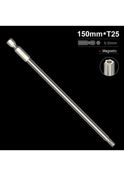 150MM - T25 1 Adet 1/4 "hex Uçları Sürücü Kurcalamaya Dayanıklı Güvenlik Matkap Manyetik Bit Torx Kafa Tornavida Uçları 50/150MM T10 T15 T20 T25 T27 T30 T40 (Yurt Dışından)