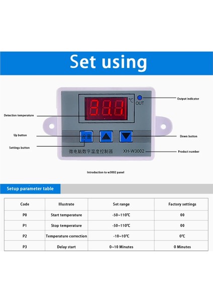 XH-W3002 Dc 24V XH-W3002 Sıcaklık Kontrol Cihazı AC110V-220V DC12V/24V LED Dijital Kontrol Termostat Mikrobilgisayar Anahtarı Termoregülatör Sensörü (Yurt Dışından)