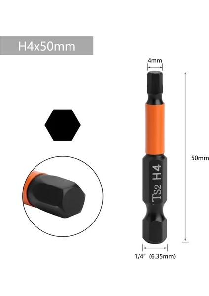 H4X50MM Tornavidalar Shank Matkap Tornavida Lokma Anahtar Altıgen Bit Allen Bit Bit Elektrik Uçları Tornavida Seti 1/4 "manyetik (Yurt Dışından)