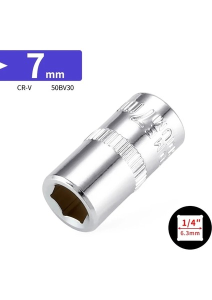 7mm Tek Parça 1/4" 4 4.5 5 5.5 6 7 8 9 10 11 12 13 14MM Lokma Anahtar Seti Altıgen Metrik 6 Nokta Soket Başlı Bit Kovan Kiti 25MM Uzunluk (Yurt Dışından)