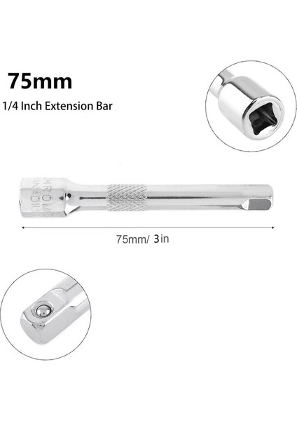 75MM 1/4 Inç Krom Çelik Uzatma Çubuğu Cırcır Lokma Anahtar Adaptörü 50/75/100 mm El Tamir Araçları Aksesuarları (Yurt Dışından)