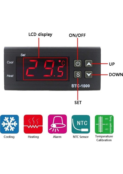 Ac 110V-220V Dijital Sıcaklık Kontrol Cihazı Termostat Termoregülatör Inkübatör Röle LED 10A Isıtma Soğutma STC-1000 Stc 1000 12V 24V 220V (Yurt Dışından) fiyatları