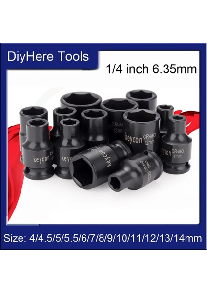 12MM 1 Adet 1/4 Inç 6.35MM 4-14MM Hava Soketi Adaptörü Evrensel 6 Köşe Kol Elektrik ve Manuel Anahtar (Yurt Dışından)