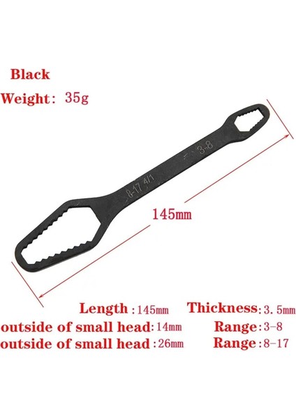 145MM 3-17MM 8-22MM 3-17 mm Çift Kafalı Torx Anahtarı Ayarlanabilir Gözlük Için El Aletleri Evrensel Torx Anahtarı Kendinden Sıkma Anahtarı (Yurt Dışından)